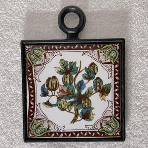 Vintage Cast Iron With Ceramic Tile  Trivet